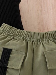 Baby Girl Halter Top & Flap Pocket Shorts Without Belt Bag - Multicolor - View 5