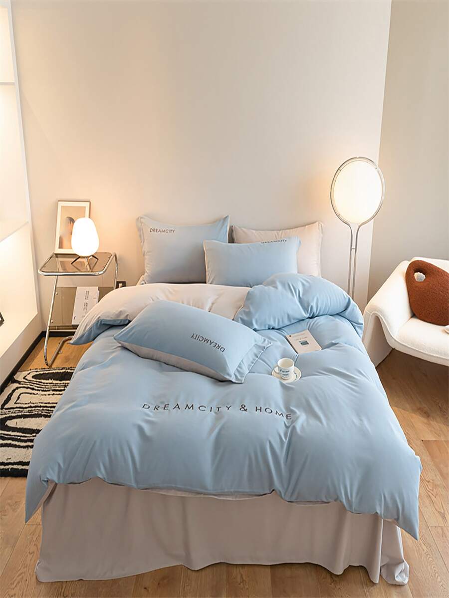 Letter Embroidery Duvet Cover Without Filler - Multicolor - View 1