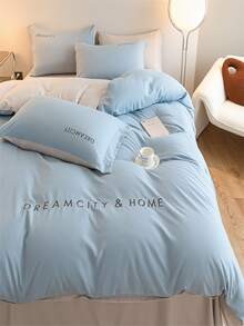 Letter Embroidery Duvet Cover Without Filler - Multicolor - View 2