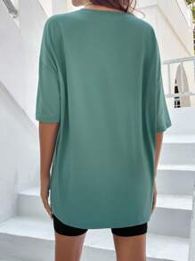 SHEIN Unity 字母圖案落肩T恤和騎行褲 - 彩色 - 查看 2