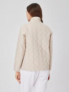 ZIAI Zip Up Quilted Padded Coat - Beige - View 2