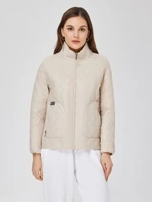 ZIAI Zip Up Quilted Padded Coat - Beige - View 3