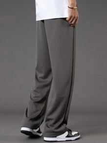 Manfinity Hypemode 男裝寬鬆抽繩腰帶字母拼接裝飾褲子 - 深灰色 - 查看 2