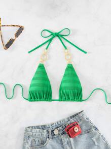 环扣式吊带比基尼上衣，适合夏季海滩度假 - 綠色 - 查看 7