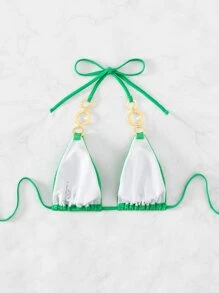 环扣式吊带比基尼上衣，适合夏季海滩度假 - 綠色 - 查看 6