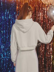 Star Patched Letter Graphic Drop Shoulder Crop Sweatshirt - Beige - View 2