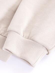 Star Patched Letter Graphic Drop Shoulder Crop Sweatshirt - Beige - View 3