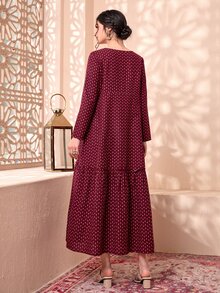 Divindia Vestido smock con estampado de cuello cuadrado bajo con fruncido - Multicolor - Ver 2