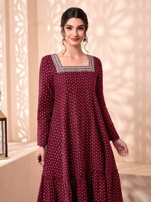 Divindia Vestido smock con estampado de cuello cuadrado bajo con fruncido - Multicolor - Ver 3