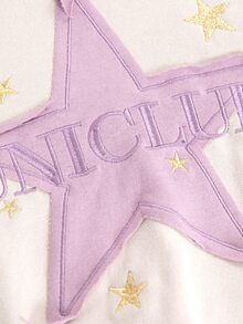 Star Patched Letter Graphic Drop Shoulder Crop Sweatshirt - Beige - View 6