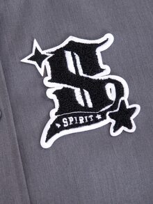 Cazadora de universidad con parche de letra ribete de rayas de hombros caídos - Gris Oscuro - Ver 6