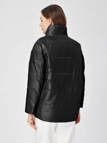 ZIAI Zip Up Puffer Women's Winter Warm Padded Coat - Black - View 2