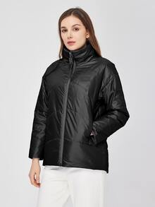 ZIAI Zip Up Puffer Women's Winter Warm Padded Coat - Black - View 3
