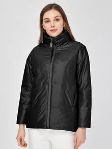 ZIAI Zip Up Puffer Women's Winter Warm Padded Coat - Black - View 5