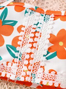 嬰兒女寶寶花朵印花背心上衣和露眼邊花邊刺繡裙子 - 彩色 - 查看 3