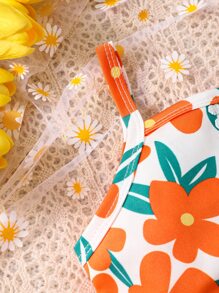 嬰兒女寶寶花朵印花背心上衣和露眼邊花邊刺繡裙子 - 彩色 - 查看 5