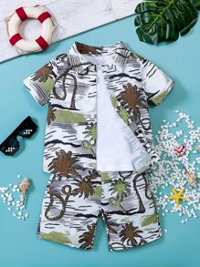 Toddler Boys Tropical Print Shirt & Shorts Without Tank Top - Multicolor - View 1