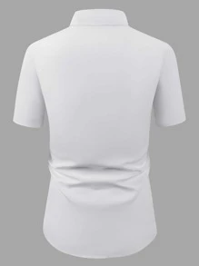 Manfinity Mode Camisa de vestir casual lisa, ajustada al Body, con botones, estampado de caballos y mangas cortas para hombre. - Blanco - Ver 2