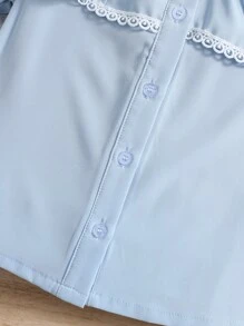 SHEIN 小女童蕾絲拼接荷葉邊泡泡袖襯衫 - 淺藍色 - 查看 5