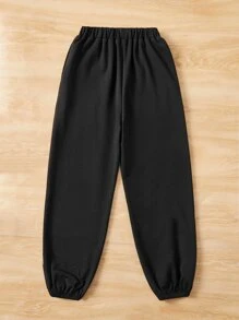 SHEIN Girls Slogan & Dragon Graphic Joggers - Black - View 2