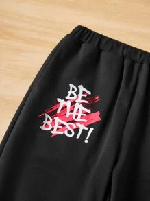SHEIN Girls Slogan & Dragon Graphic Joggers - Black - View 3