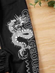 SHEIN Girls Slogan & Dragon Graphic Joggers - Black - View 4