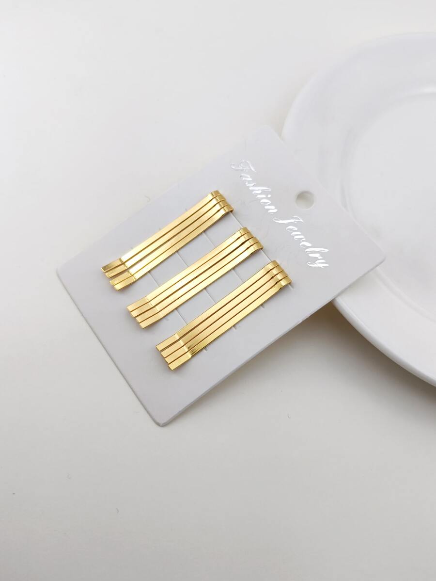 12pcs Solid Bobby Pin Casual,Hair Accessories,Hair Clips,Hair Slide,Hair Barrettes Claw Clips, Head Accessories - Gold - View 1