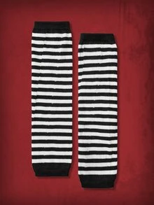 ROMWE Grunge Punk Striped Fingerless Gloves - Black and White - View 5