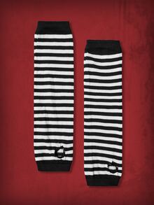 ROMWE Grunge Punk Striped Fingerless Gloves - Black and White - View 6