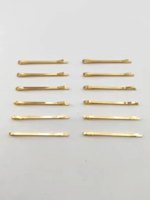 12pcs Solid Bobby Pin Casual,Hair Accessories,Hair Clips,Hair Slide,Hair Barrettes Claw Clips, Head Accessories - Gold - View 4