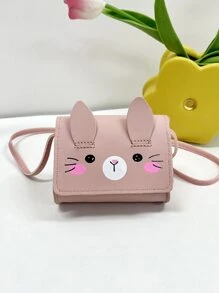 1 件装少女 PU 皮革卡通兔子翻盖迷你斜挎包适合日常使用 - 粉色 - 查看 1