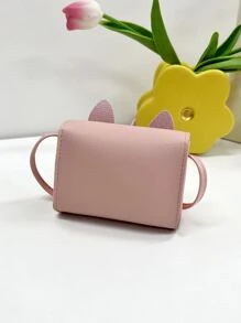 1 件装少女 PU 皮革卡通兔子翻盖迷你斜挎包适合日常使用 - 粉色 - 查看 3