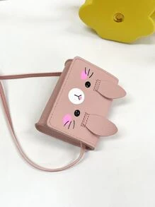 1 件装少女 PU 皮革卡通兔子翻盖迷你斜挎包适合日常使用 - 粉色 - 查看 4