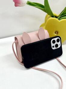 1 件装少女 PU 皮革卡通兔子翻盖迷你斜挎包适合日常使用 - 粉色 - 查看 5