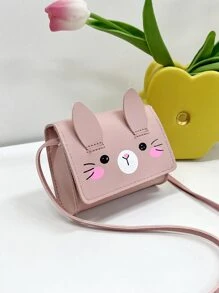 1 件装少女 PU 皮革卡通兔子翻盖迷你斜挎包适合日常使用 - 粉色 - 查看 6