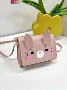 1 件装少女 PU 皮革卡通兔子翻盖迷你斜挎包适合日常使用 - 粉色 - 查看 7