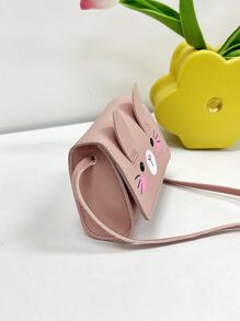 1 件装少女 PU 皮革卡通兔子翻盖迷你斜挎包适合日常使用 - 粉色 - 查看 8