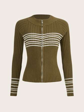 Striped Zip Up Cardigan