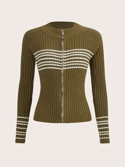 Striped Zip Up Cardigan