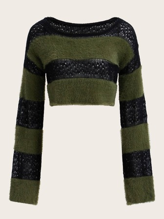 Colorblock Drop Shoulder Crop Sweater