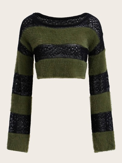 Colorblock Drop Shoulder Crop Sweater