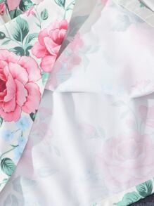 Girls Floral Print Asymmetrical Neck Ruffle Trim Dress - Beige - View 8