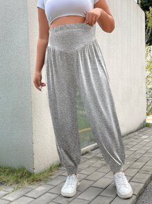 SHEIN LUNE 大尺碼高腰慢跑褲 - 灰色 - 查看 3