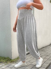 SHEIN LUNE 大尺碼高腰慢跑褲 - 灰色 - 查看 4