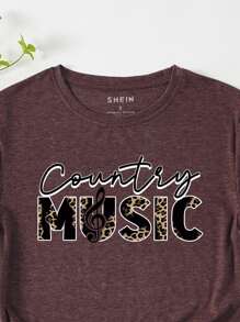 SHEIN LUNE Camiseta de leopardo & con estampado de letra - Granate - Ver 3