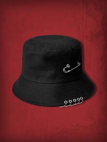 ROMWE Sombrero con decoración de anillo y pasador - Negro - Ver 6