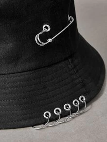 ROMWE Sombrero con decoración de anillo y pasador - Negro - Ver 4