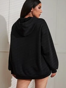 SHEIN EZwear Letter Graphic Kangaroo Pocket Thermal Lined Drawstring Hoodie - Black - View 2