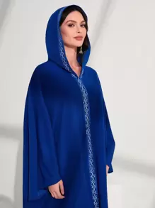 Al Najma 拼接邊蝙蝠袖連帽長袍連衣裙 - 藍色 - 查看 4