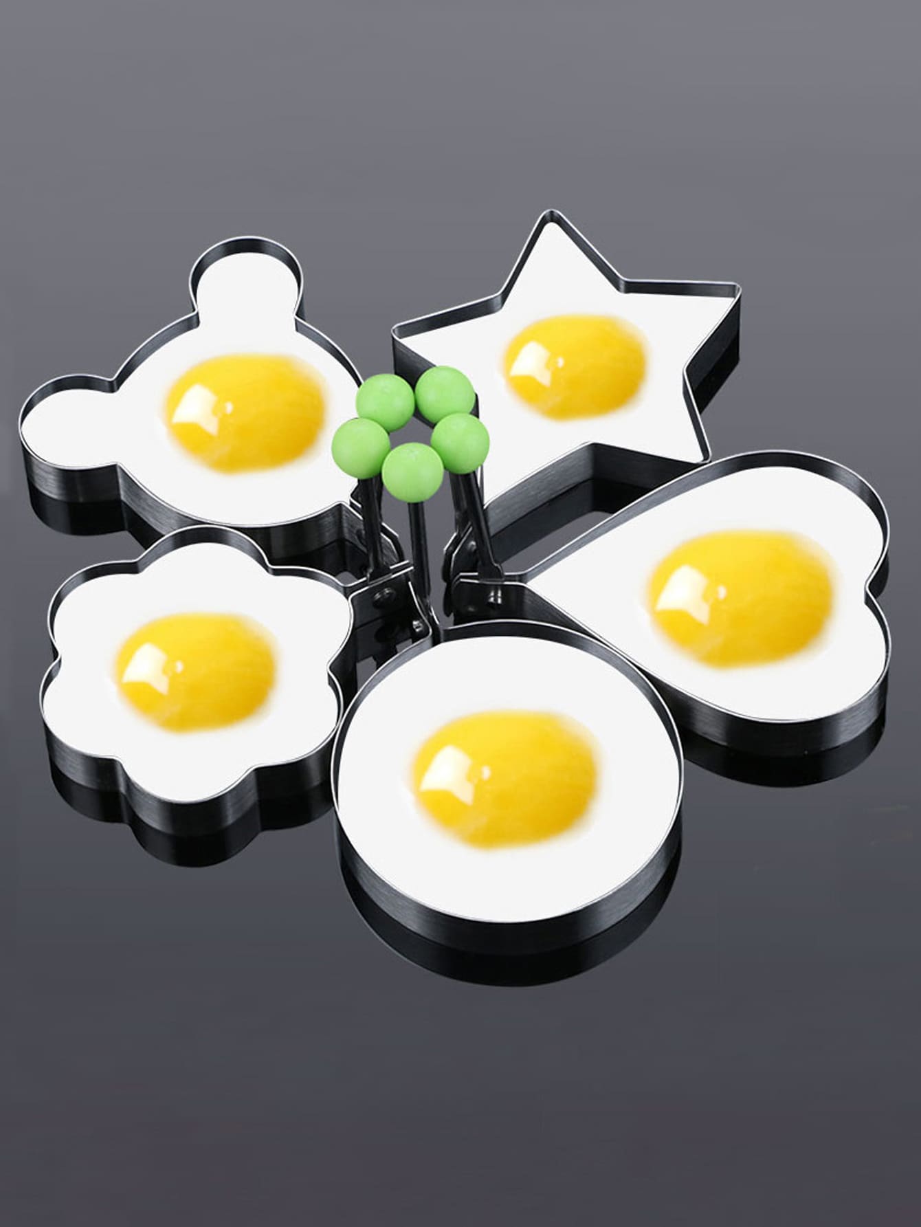 5入組星星和心形不銹鋼煎雞蛋環模具 - 銀色 - 查看 1